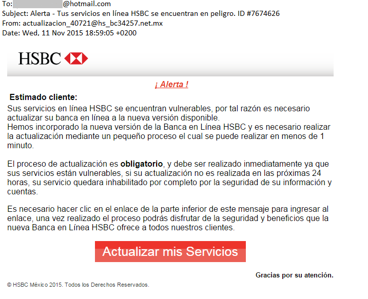 Estafa manda falsos correos de HSBC
